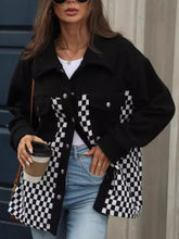 Checkered Snap Down Long Sleeve Jacket Black OutfitFlow